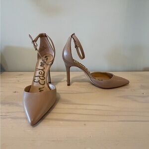 Sam Edelman Nude Tan Pointed-Toe Ankle-Strap Heels
